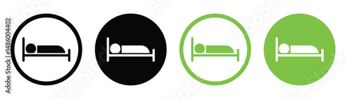 Person in bed, Hotel Sleep Icon Set – Minimalist Vector of Person in Bed, Rest Symbols and Travel Design, vector illustration.