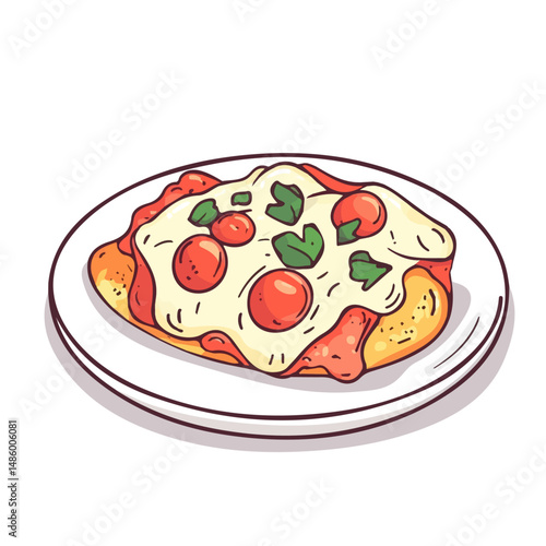 Chicken Parmigiana, flat 2D isometric cartoon vector image isolated on white background.