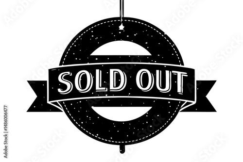 Sold out banner label silhouette vector illustration