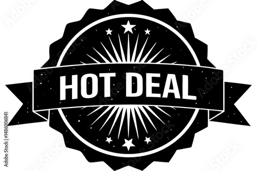 Hot deal ribbon badge silhouette vector illustration