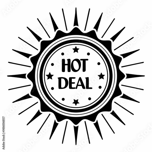 Hot deal badge in silhouette vector illustration