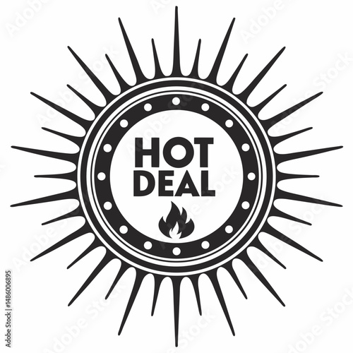 Hot deal sunburst emblem silhouette vector illustration