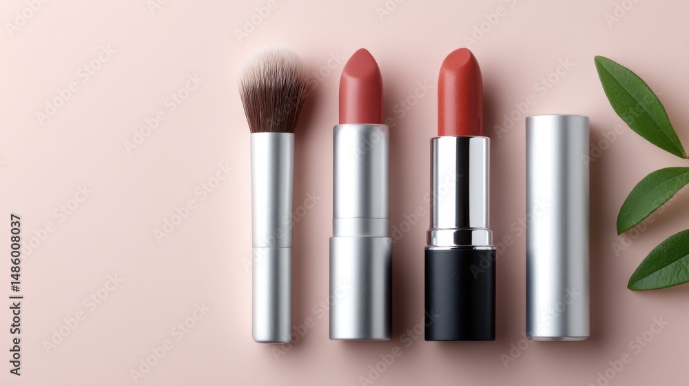 Obraz premium Elegant Makeup Brushes and Lipsticks for Perfect Look