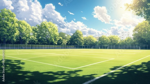 Serene athletic field beneath a vast sky, painted with tranquility and athletic promise