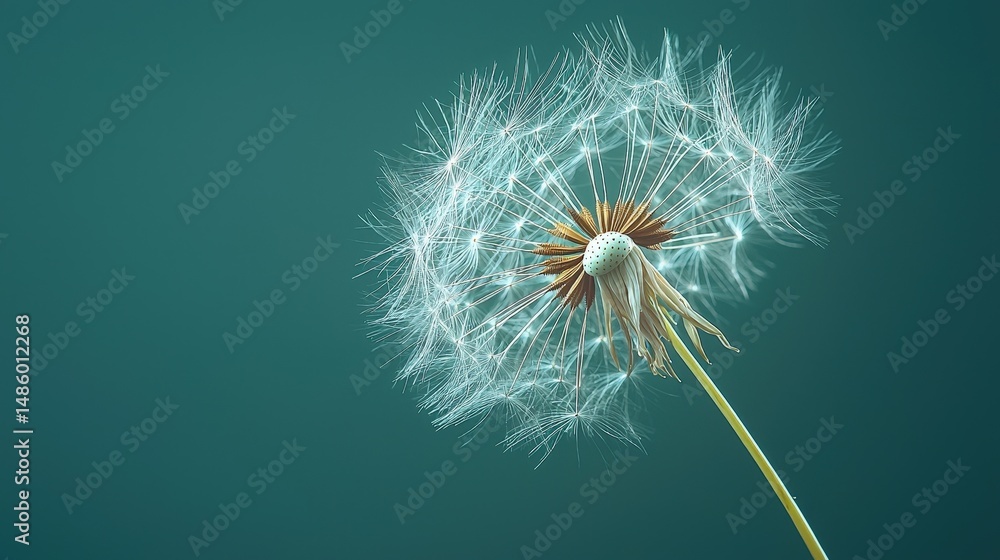 Fototapeta premium Delicate Dandelion Seed Head Against a Soft Blue Background