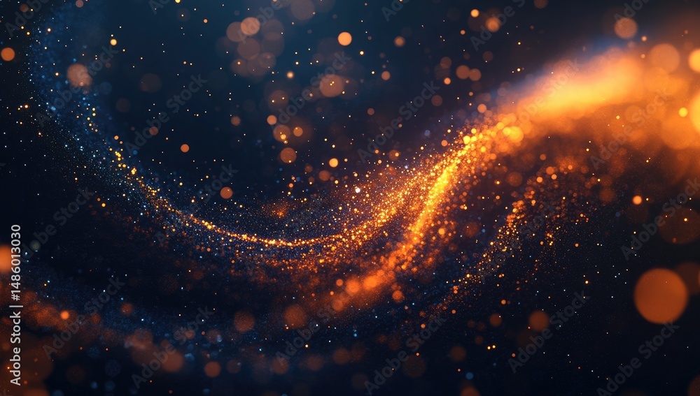 Naklejka premium Abstract swirling particles of orange and blue light against a dark background