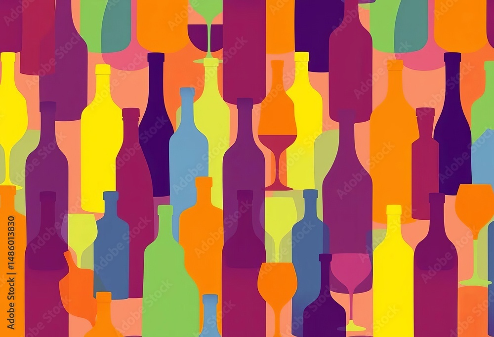 Abstract seamless pattern of bottle and glass silhouettes , bottle, textile Abstract seamless pattern of bottle and glass silhouettes , bottle, textile