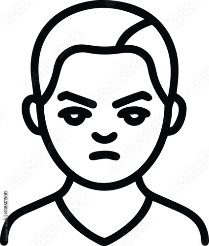 Black silhouette portrait of a serious human face design with transparency.