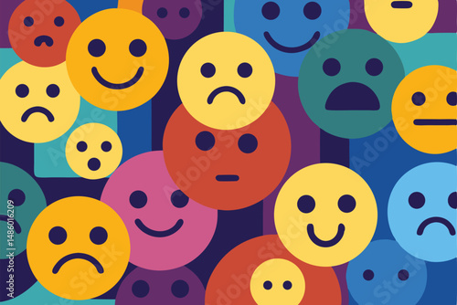 Colorful emoji pattern illustrating emotions joy sadness and other human feelings