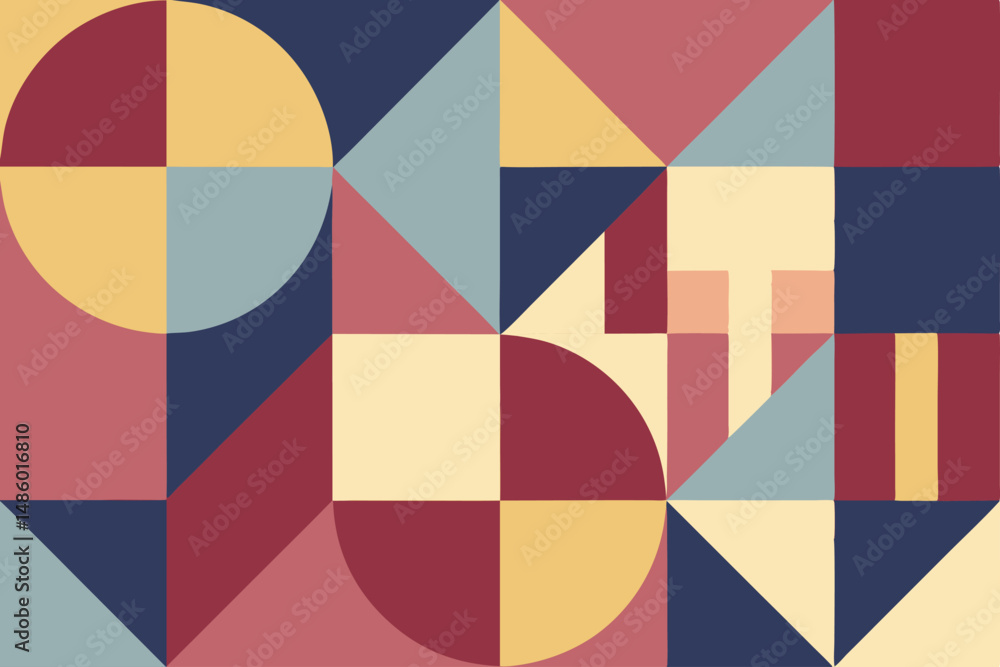 Colorful geometric composition with squares triangles and circles on transparent background Colorful geometric composition with squares triangles and circles on transparent background