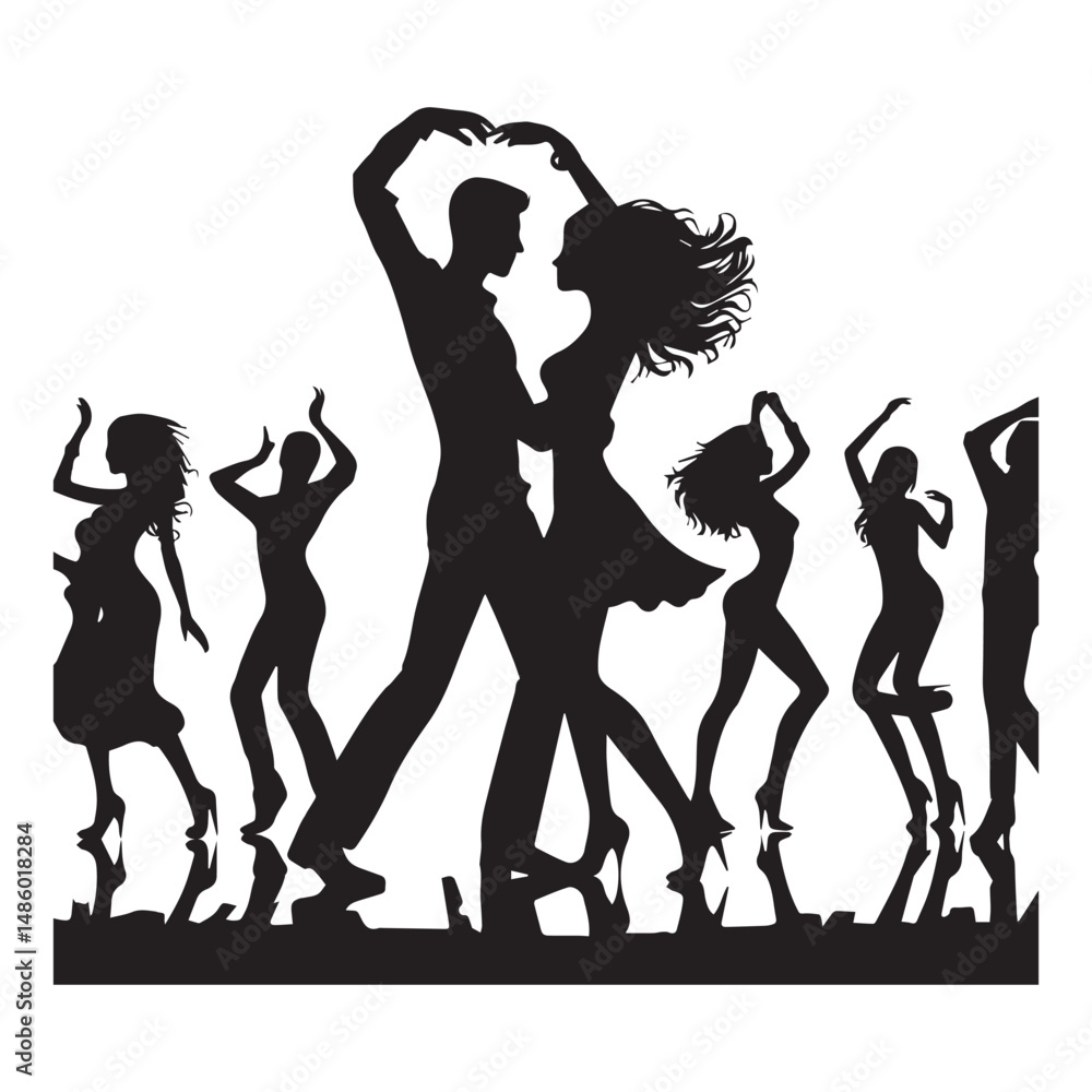 Fototapeta premium dancing silhouette, editable vector image
