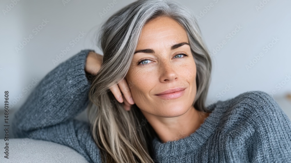 Fototapeta premium Elegant Mature Woman Relaxing with Confidence