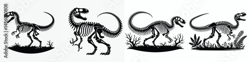 black silhouette vector set of dinosaur skeletons
