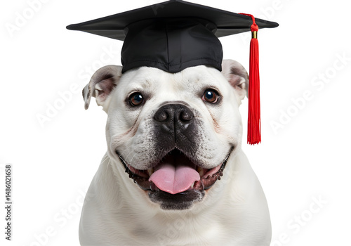 Adorable Bulldog Graduate Dog Wearing Graduation Cap