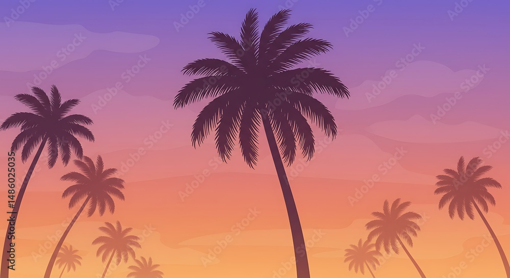 Obraz premium Sunset Silhouette Palms AI Generated