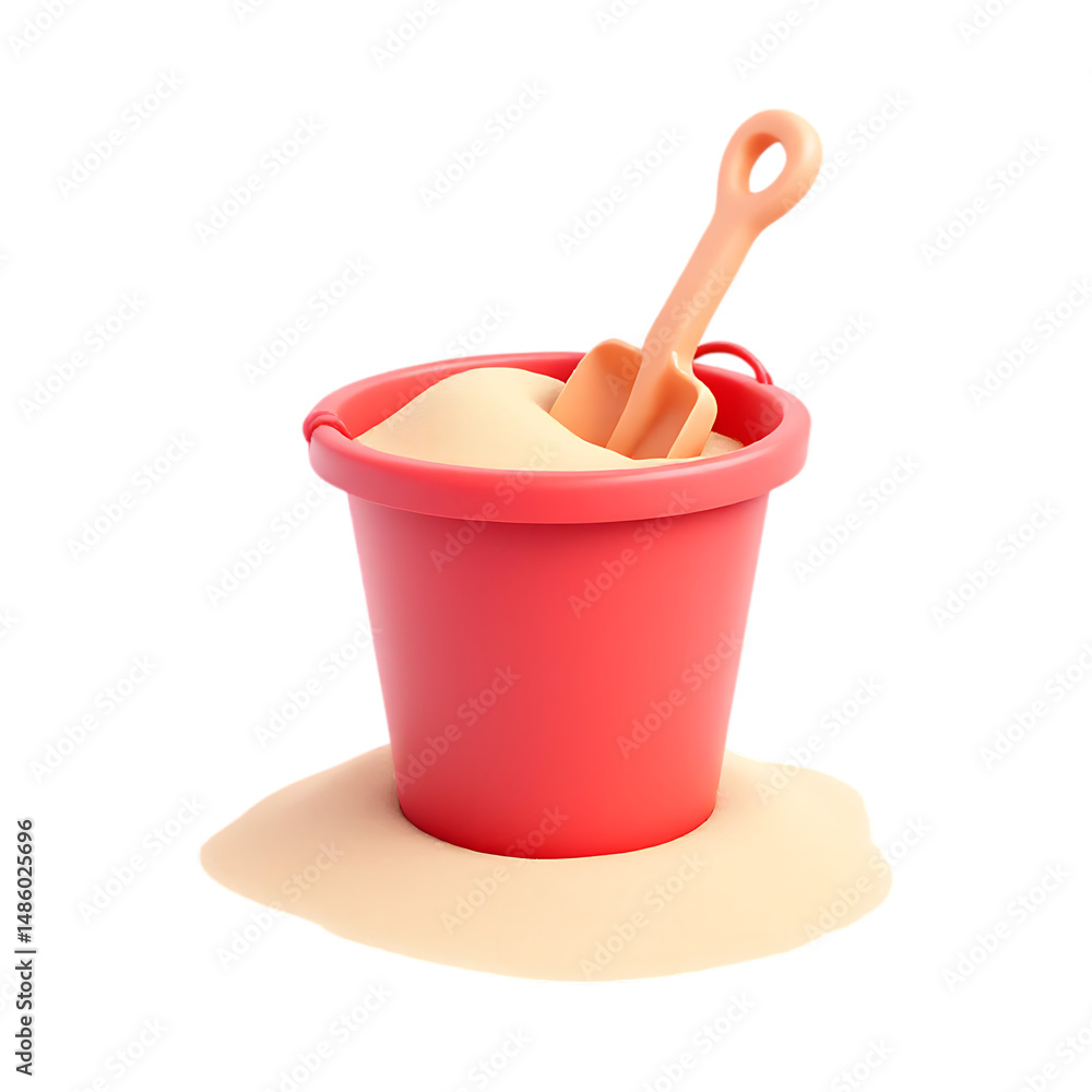 Red plastic bucket and sand shovel on the beach. Red plastic bucket and sand shovel on the beach.