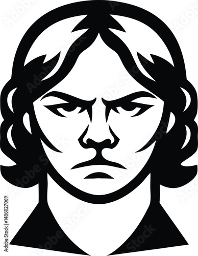 Silhouette of a human face portraying a serious expression in studio lighting