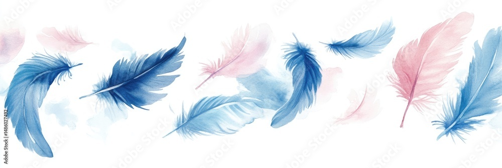 Delicate, pastel-colored feathers in flight (1) Delicate, pastel-colored feathers in flight (1)