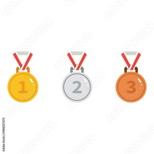Gold, Silver And Bronze Medal Icon Set Vector Design.