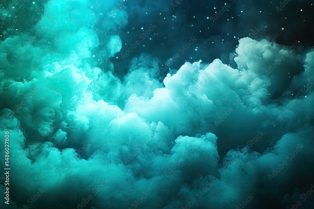 Naklejka premium Mystic night sky with luminous clouds