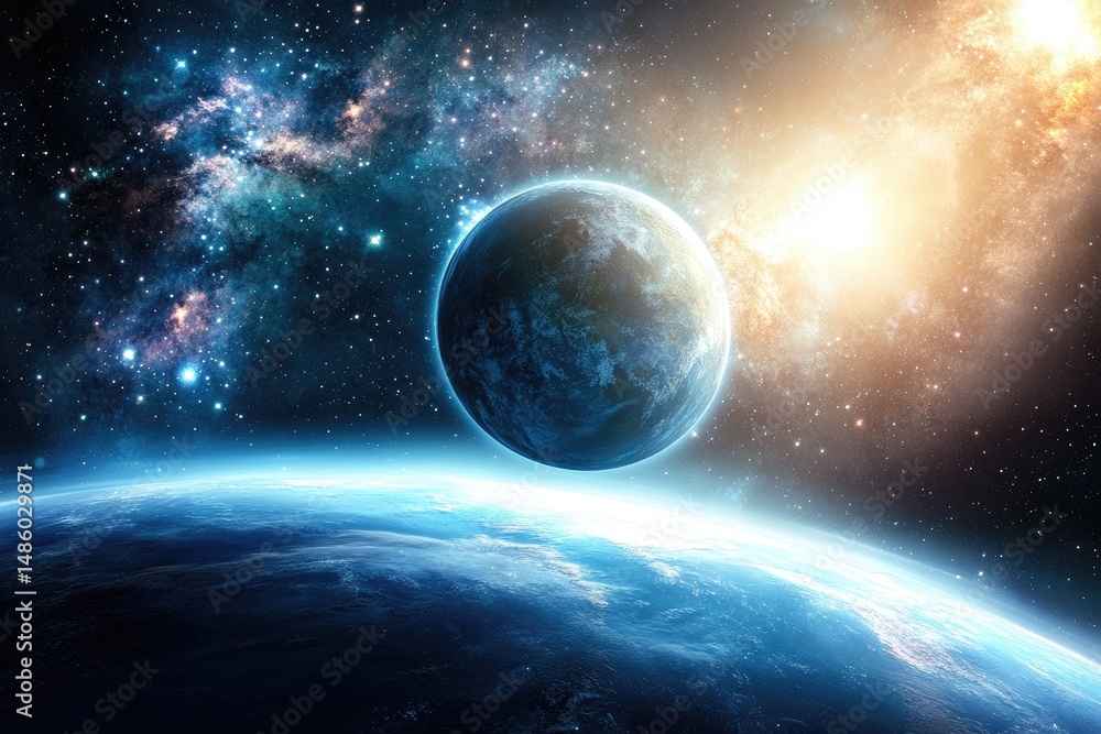 Obraz premium Cosmic Planet Sunrise