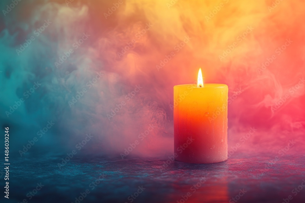 Fototapeta premium Burning candle in colorful smoke