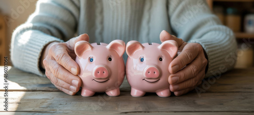 Hands Holding Two Piggy Banks
