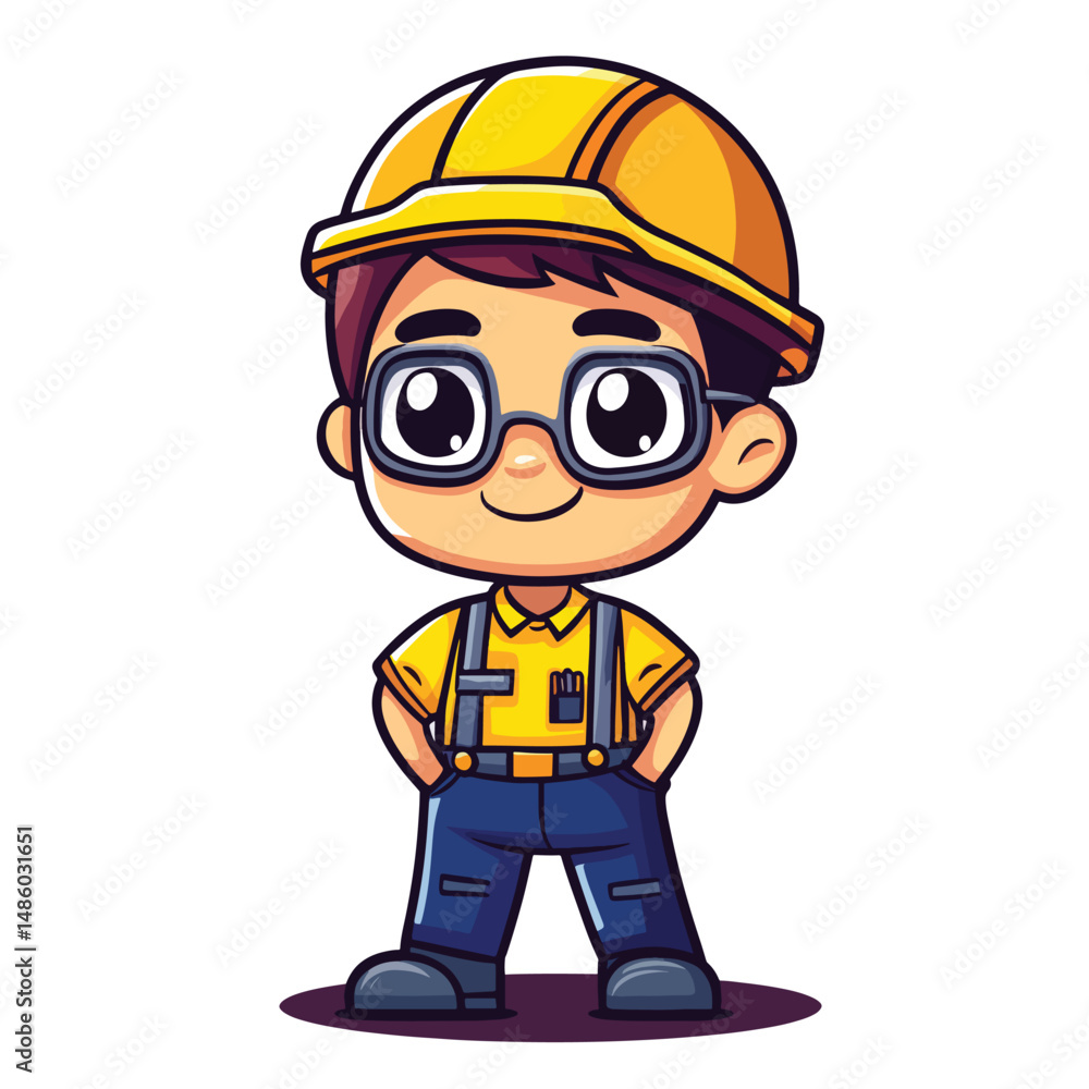 Fototapeta premium Engineer boy mascot cute cartoon no details solid background