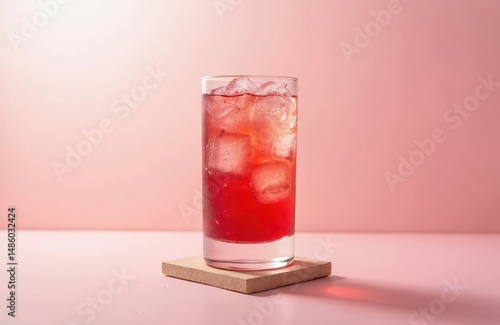 Wallpaper Mural Refreshing red summer drink with ice cubes in tall glass. Non-alcoholic iced tea on pink background. Rose, hibiscus, watermelon drink, perfect for hot weather, summer drinks. Enjoy cold juice Torontodigital.ca