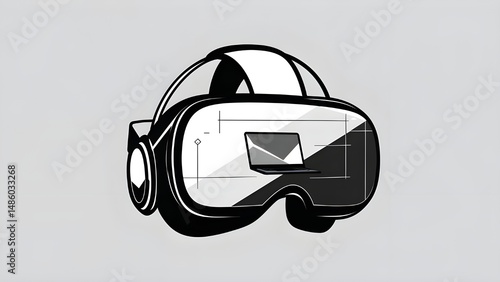 VR Workstation Silhouette - Black and White Futuristic Icon