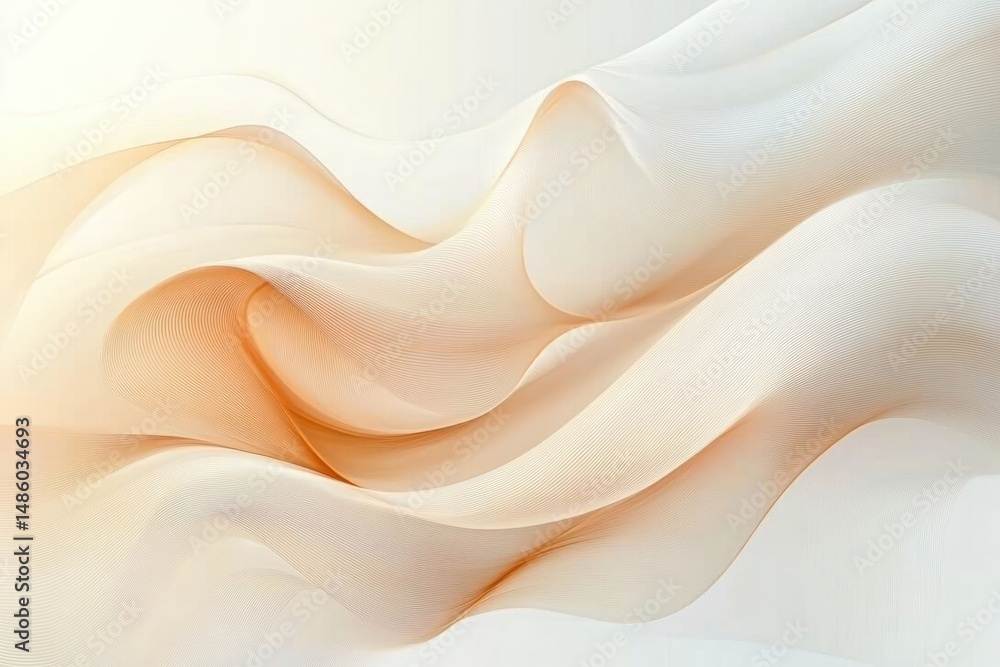 Obraz premium Abstract flowing translucent waves in soft beige and white tones creating a smooth and elegant fluid motion