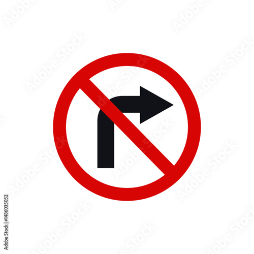 No right turn sign template. Traffic road symbol isolated on white, Vector illustration