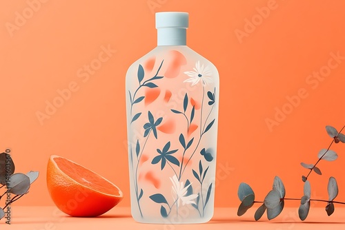 Bottle with flowers and orange slice