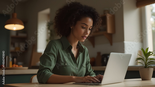 Businesswoman Typing on Laptop in Cozy Home Environment