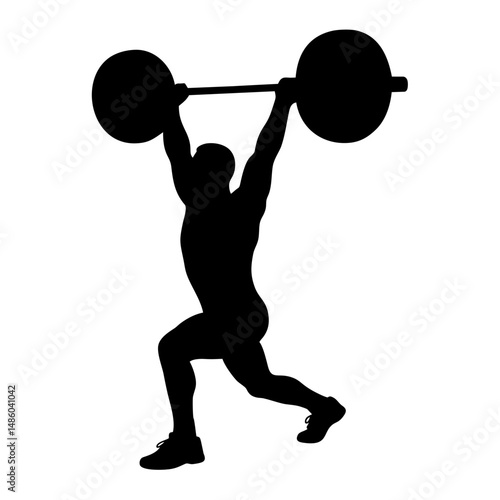 Weightlifter with barbell silhouette. Vector image