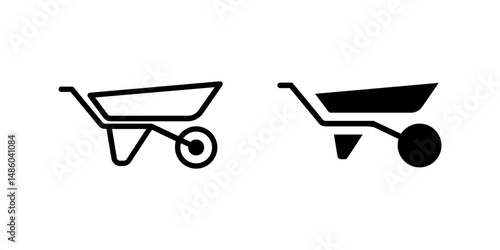 Vector icon set showcasing wheelbarrows, ideal for gardening and construction tasks.
