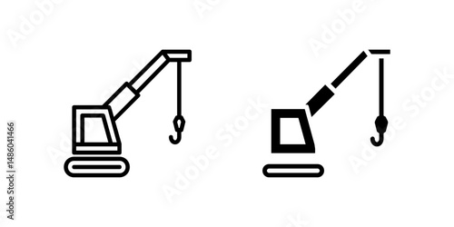 Vector icon set depicting cranes, suitable for construction and lifting operations.