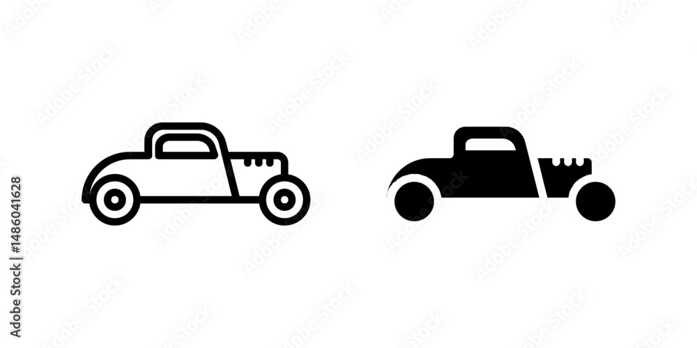 Vector icon set featuring hot rod cars, ideal for vintage and racing designs. Vector icon set featuring hot rod cars, ideal for vintage and racing designs.