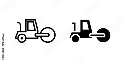 Vector icon set depicting road rollers, ideal for construction and paving designs.