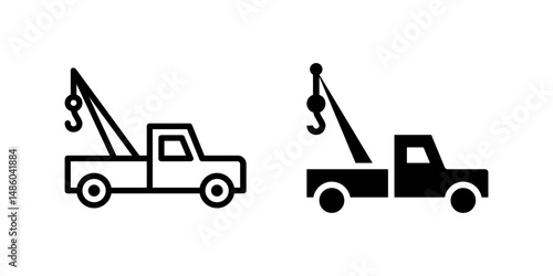 Vector icon set depicting tow trucks, perfect for roadside assistance designs.