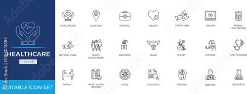 Healthcare line Icon Set. Solid line icon collection.
