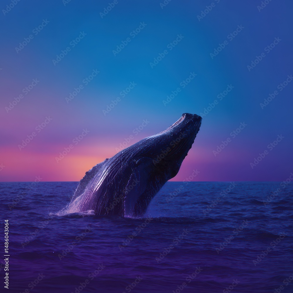 Fototapeta premium Pixel Art Humpback Whale Breaching at Sunset