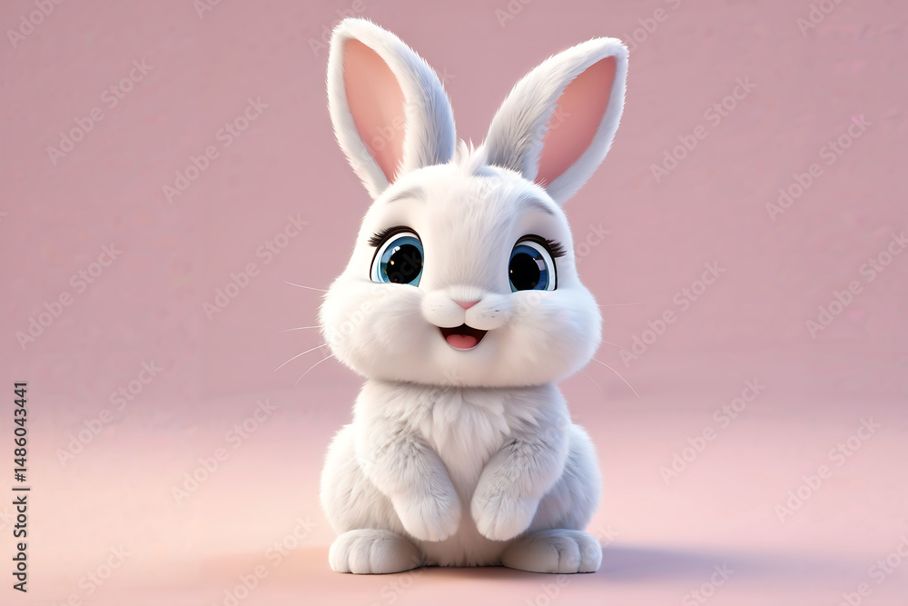 Naklejka premium Cute rabbit on pink background