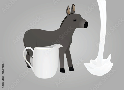 Domestic donkey with milk. vector illustration