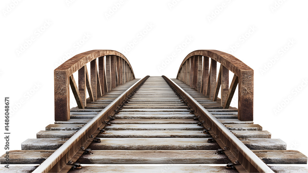 Obraz premium Old Wooden Railroad Bridge Tracks Leading into the Distance