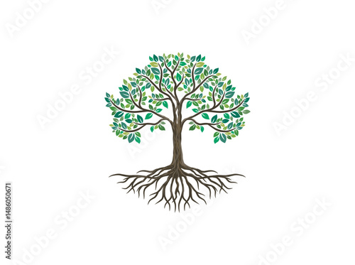 Tree and roots logo design vector isolated, abstract mangrove tree logo design