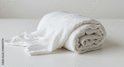 Wallpaper Mural Soft, white linen fabric rolled neatly on a white surface. Torontodigital.ca