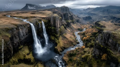 Wallpaper Mural Icelandic waterfall landscape aerial Torontodigital.ca
