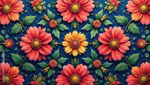 Intricate floral textile design, repeating motif , vintage, nature