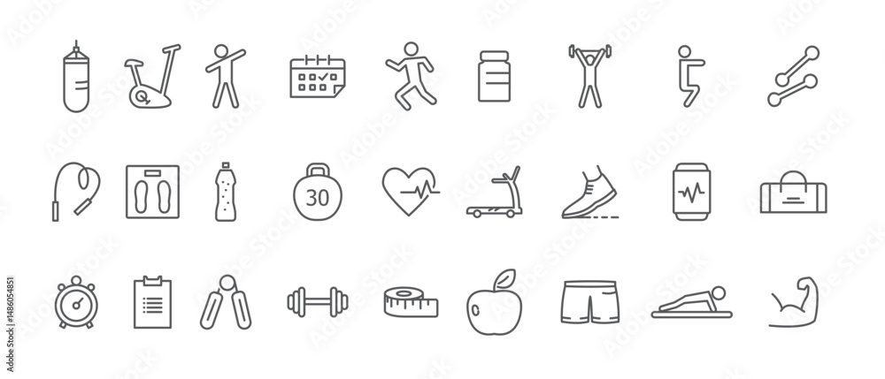 set linear fitness icons gym icons simple design set linear fitness icons gym icons simple design